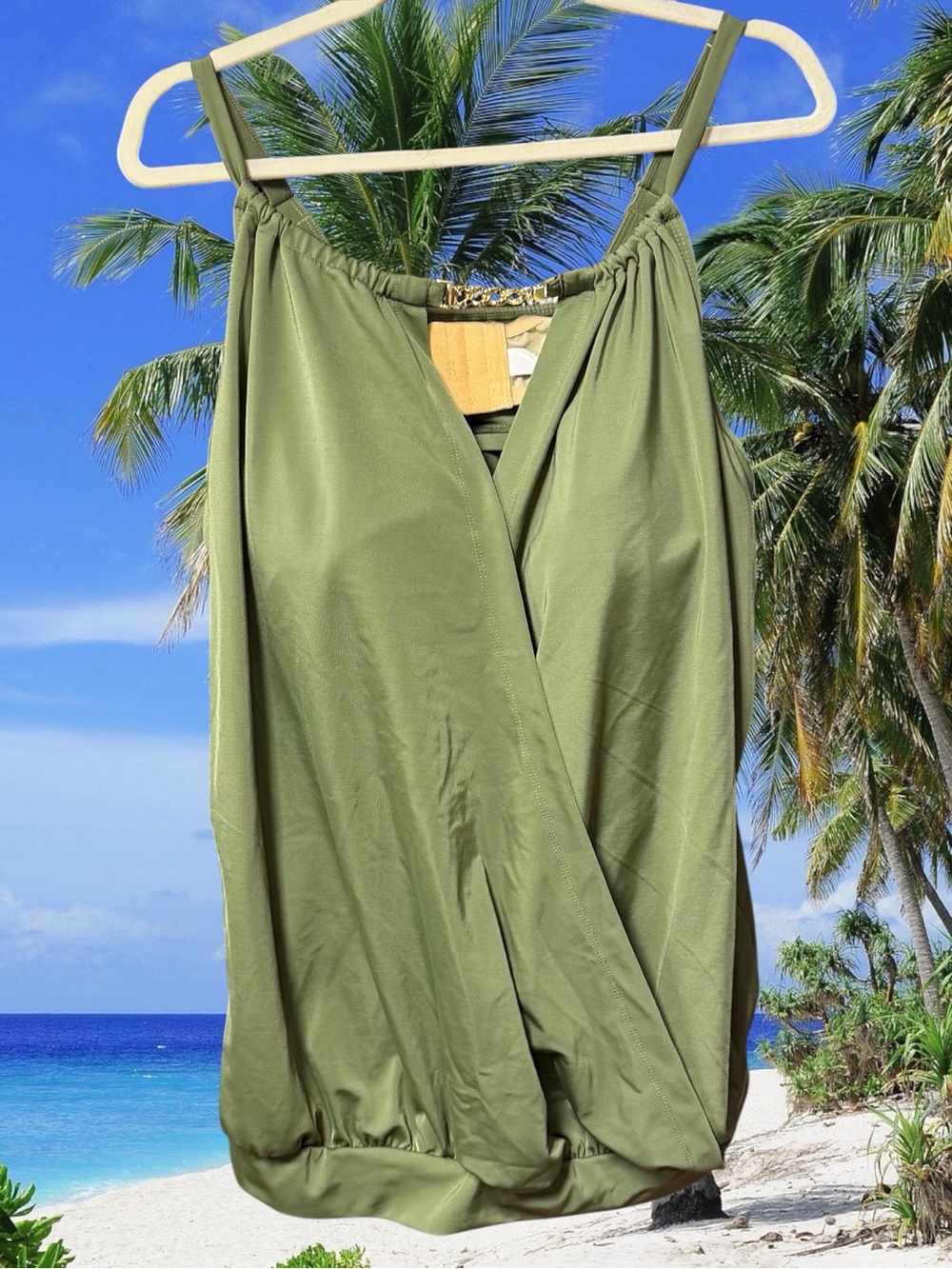 Lane Bryant Swimsuit tankini Top Plus 38DDD Balconette underwire bra Olive $80